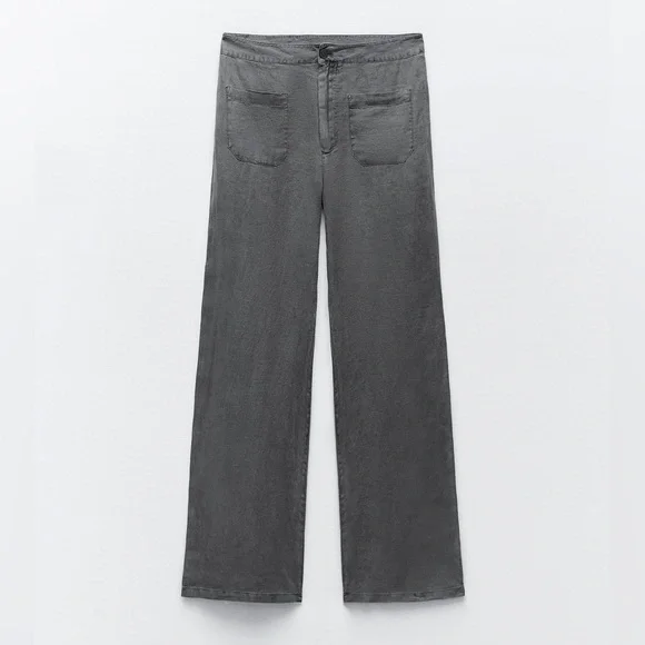 ZARA THE LEAH LINEN FULL LENGTH PANTS WIDE LEG 4786/321 - Picture 1 of 9